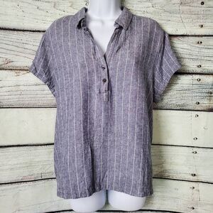 NIC+ZOE Women’s Linen Blend Striped Short Sleeve Top Size XL